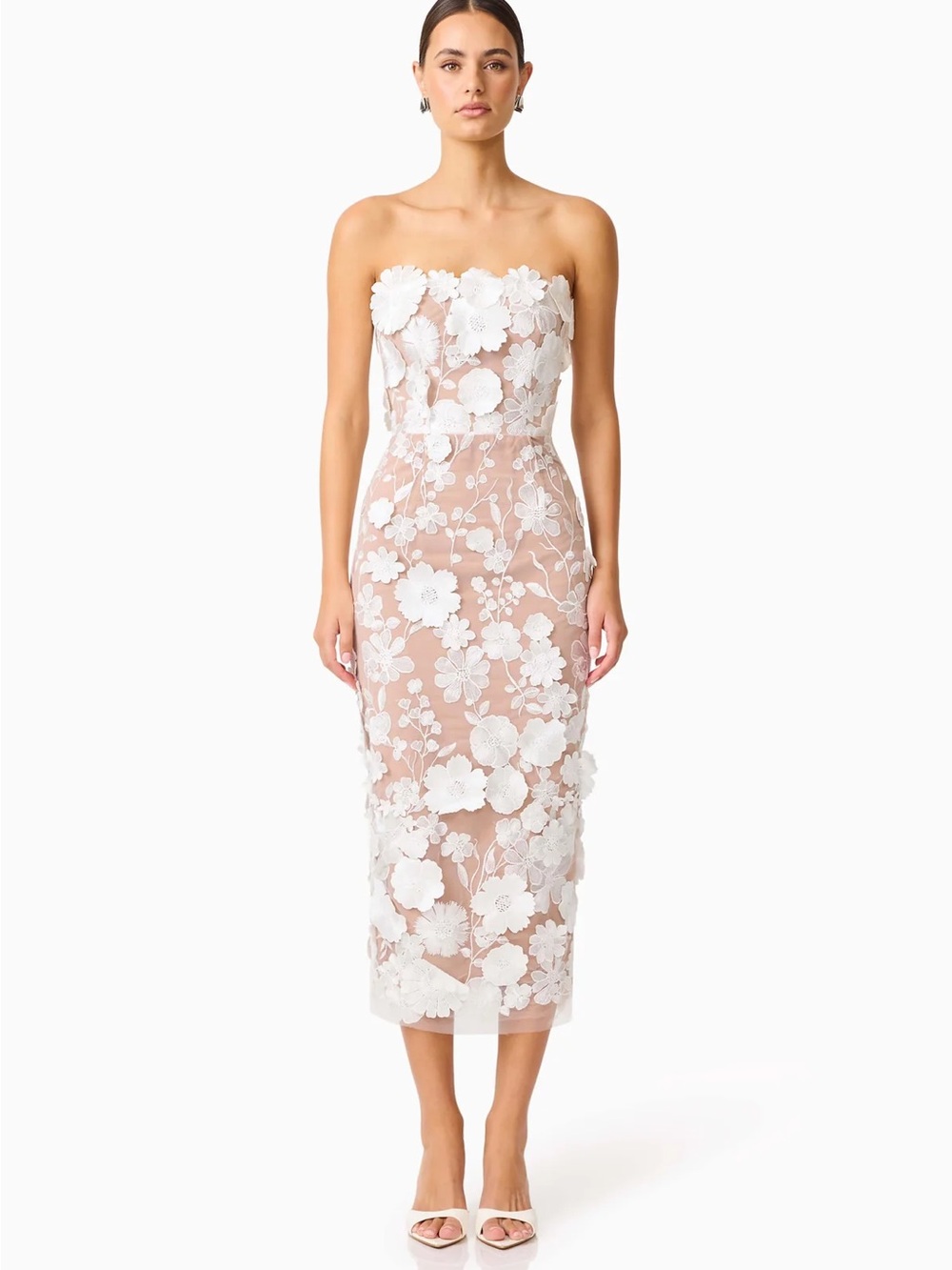 Elliot - Helena Strapless Midi Dress In White - M / White